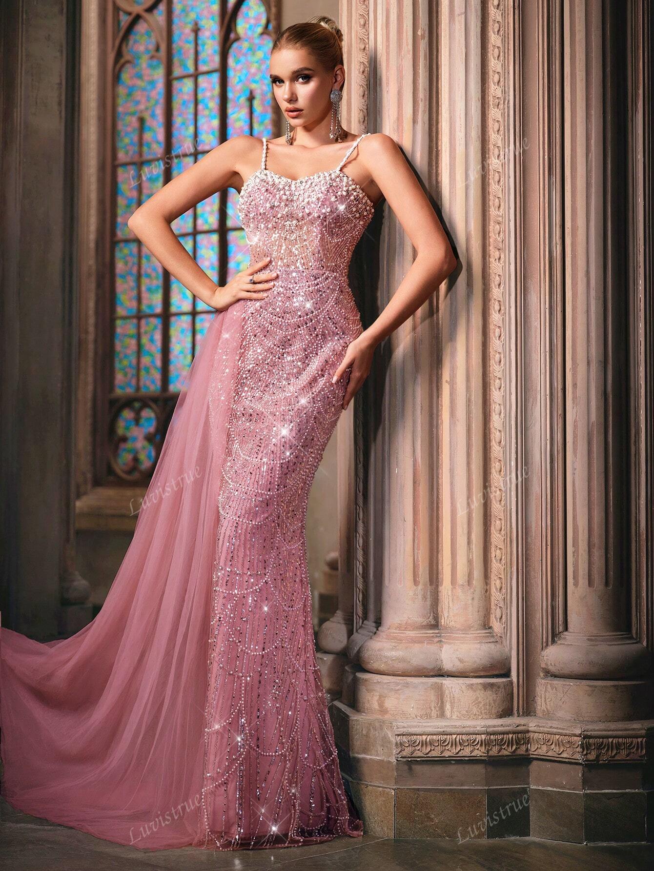 女神氣質亮片拼接夏季禮服女串珠晚禮服慈善舞會、慶典、生日派對、紅毯、畢業季舞會woman evening dress